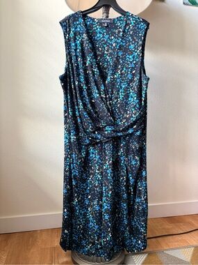 Ellen Tracy Blue Speckled Faux Wrap Twist Front Sleeveless Dress Size 12 / L]